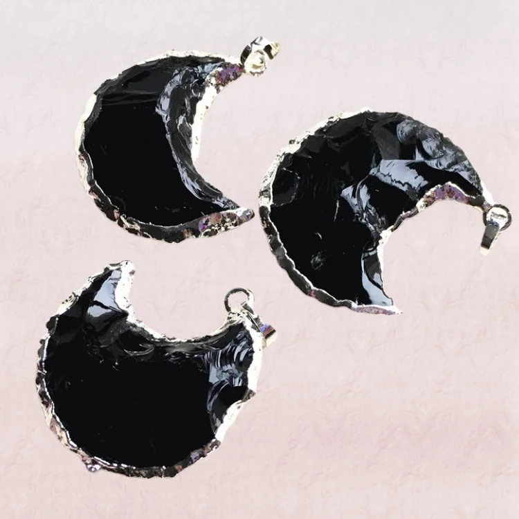 Black Obsidian Crescent Moon Pendant 